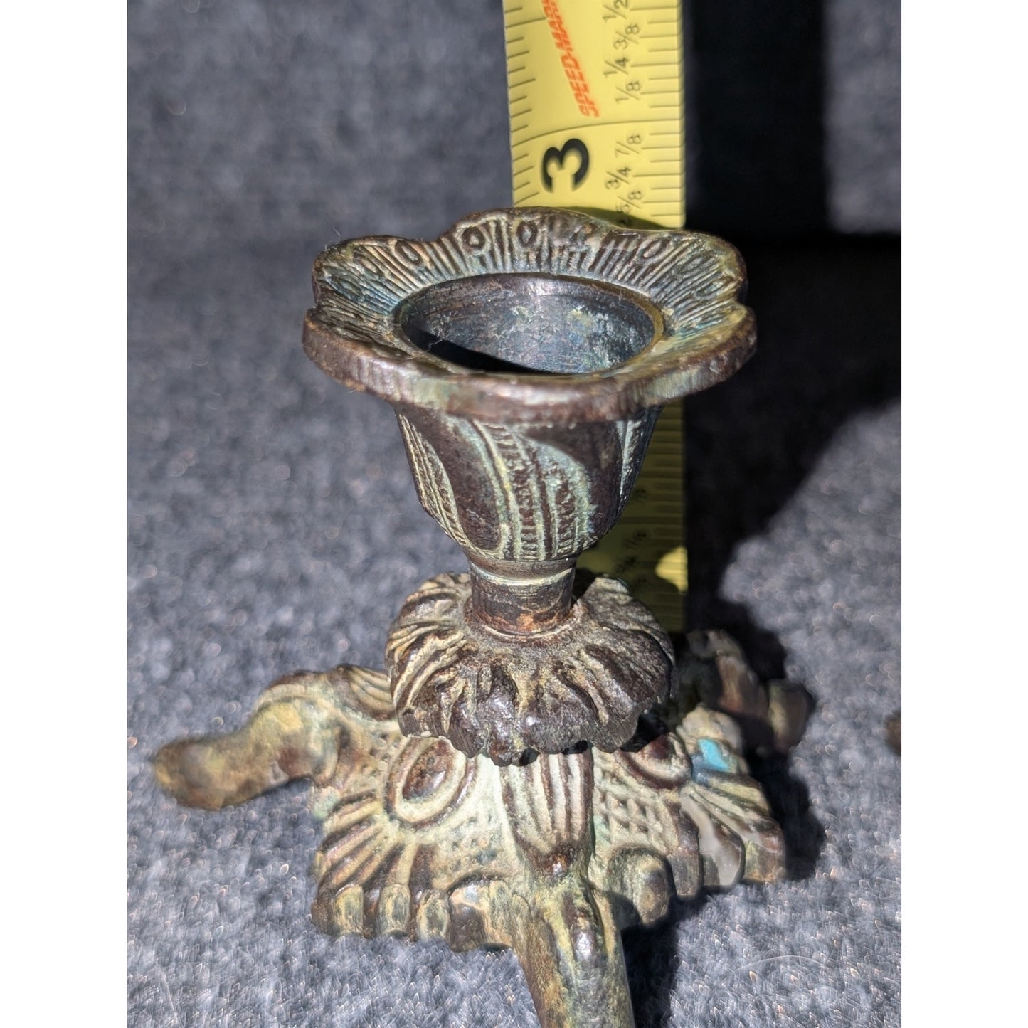 Vintage/Antique Pr. French Gilt Bronze Metal Patina Petite Candle Holders