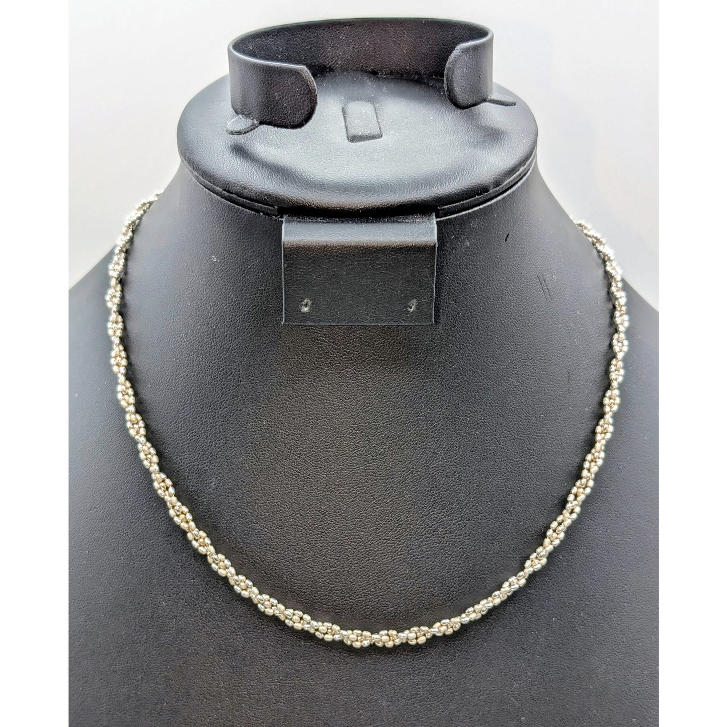 925 Sterling Silver Braided Strands of Satin & Polished Bead 18" Necklace