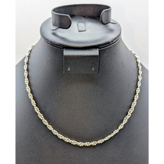 925 Sterling Silver Braided Strands of Satin & Polished Bead 18" Necklace