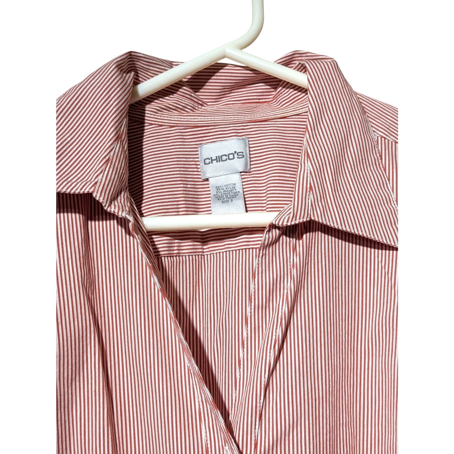 Chico's Red Silver Metallic Stripe Button Front Blouse Womens Size 3 (XL-16)