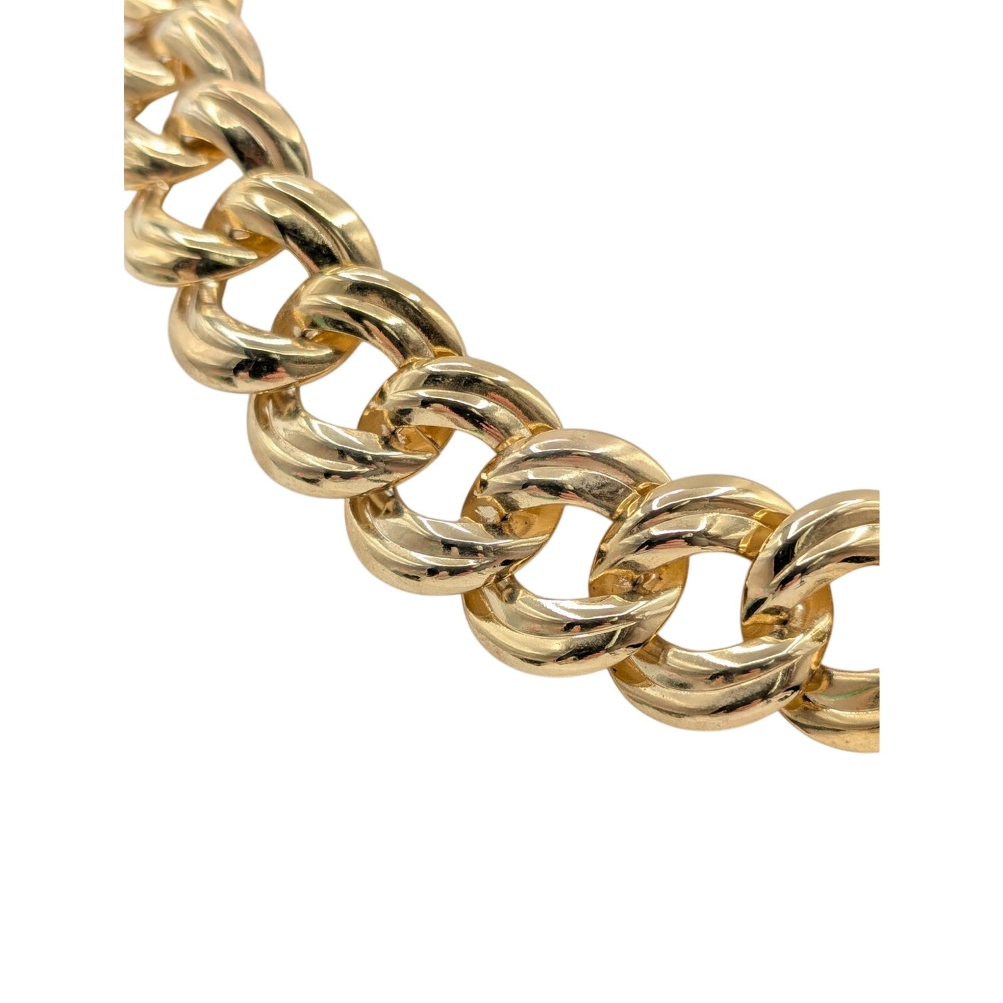 Vtg Gold Tone 7/8" Wide Curb Link Chain Collar 18" Necklace W/ Fold Over Clasp
