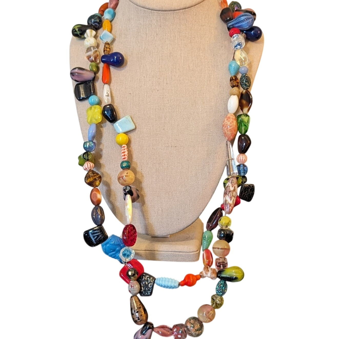 Long Multi Color Multi Shape Glass Bead Strung on Wire 64" Strand