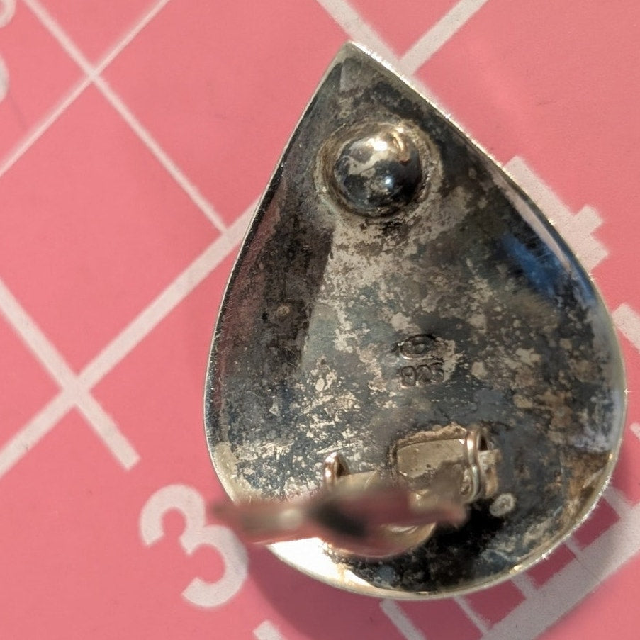 Vintage Turquoise Sterling Silver Teardrop Clip On Earrings