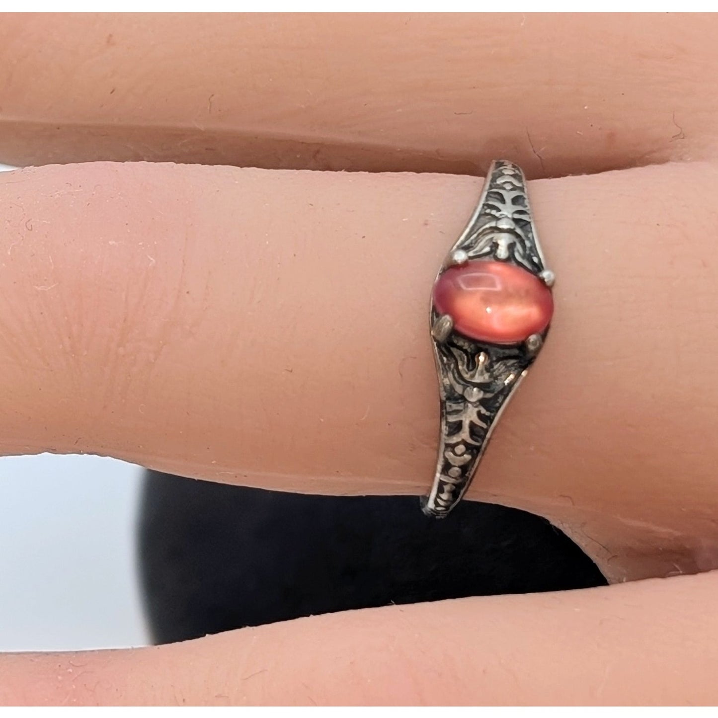 Antique Designer WMCO Orange Paua Shell Sterling Silver Ring Size 6.75