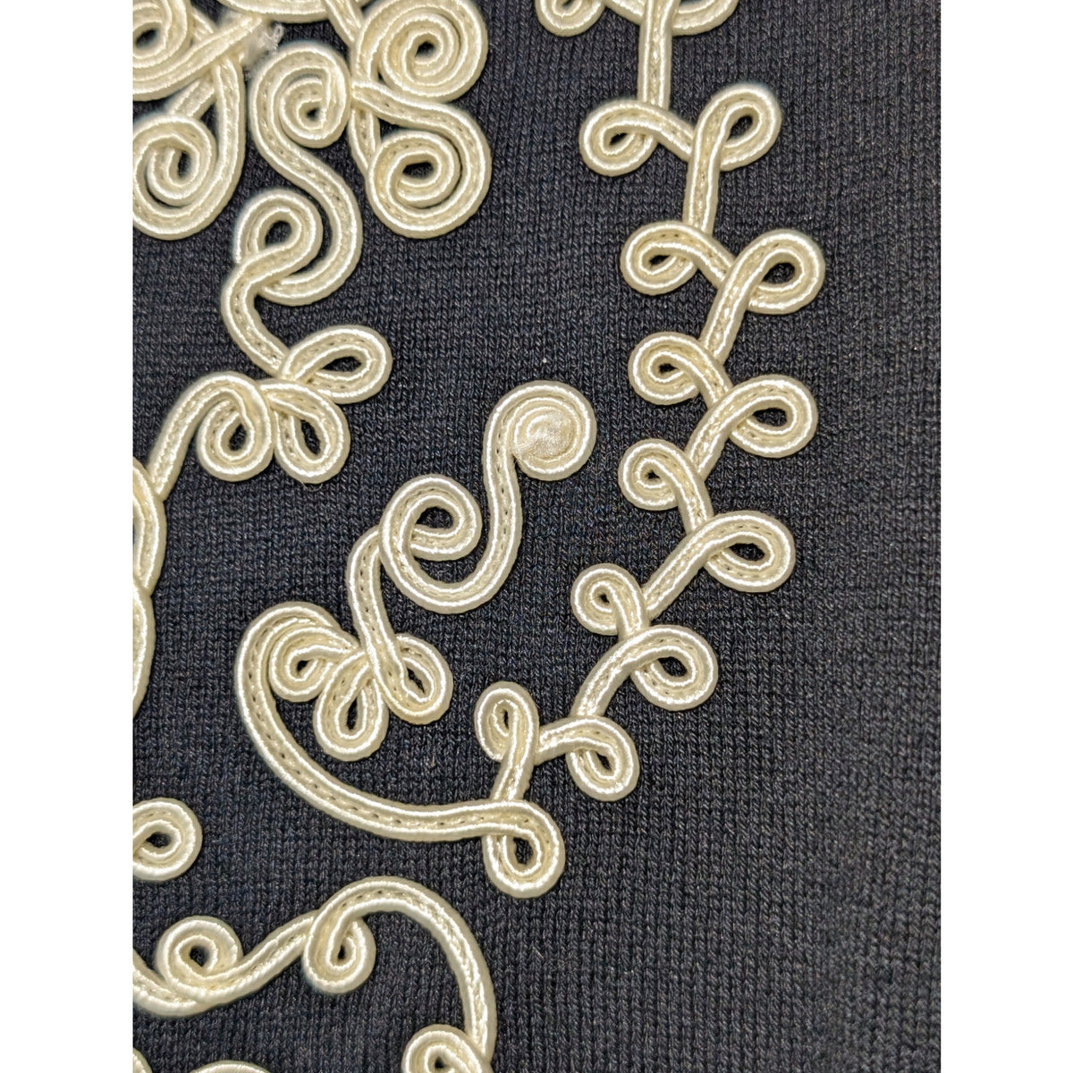August Silk Black Button Front Cream Soutache Trim Cardigan Sweater Womens Sz XL