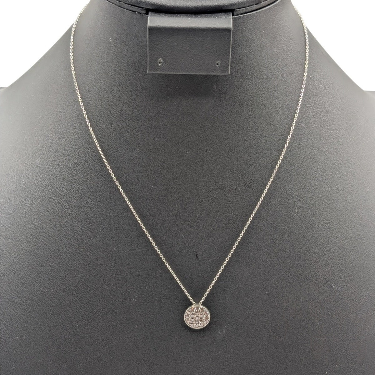 Vintage 925 Sterling Silver Pave CZ 1/2" Round Pendant 18" Chain Necklace