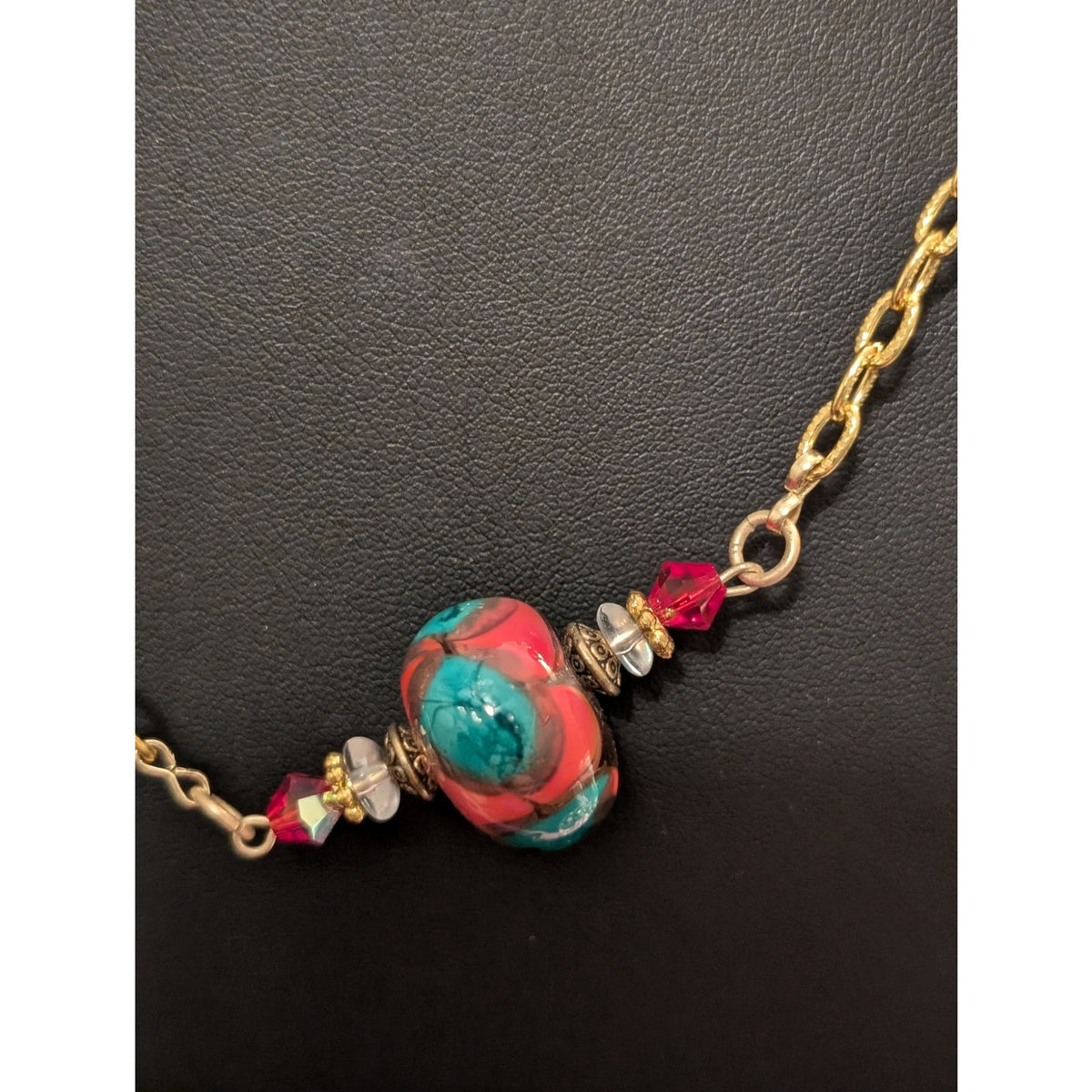 MURANO Glass Crystal Bead Gold Tone Chain Link Toggle Clasp Necklace