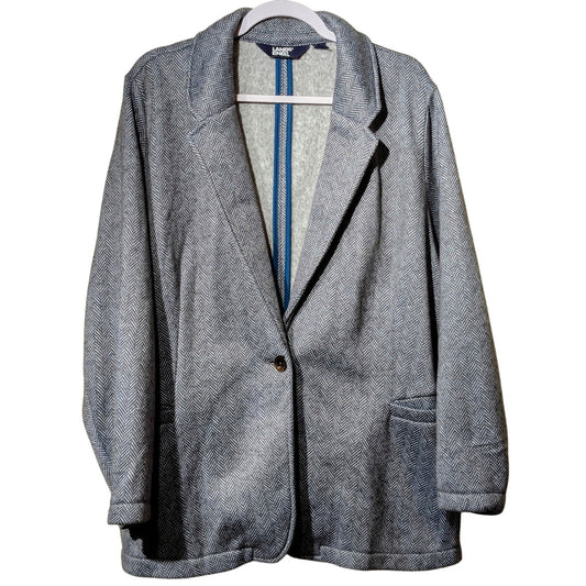 Lands' End Gray Chevron-Herringbone Fleece-Lined One Button Blazer Womens Sz 2X