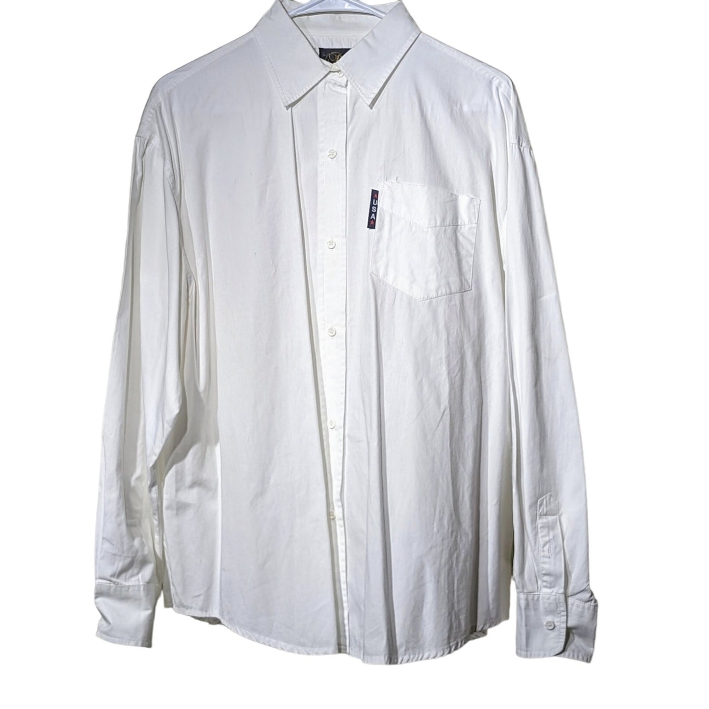 Vintage David Paul New York White Button Up USA Blouse W/ Flag Back Mens XL