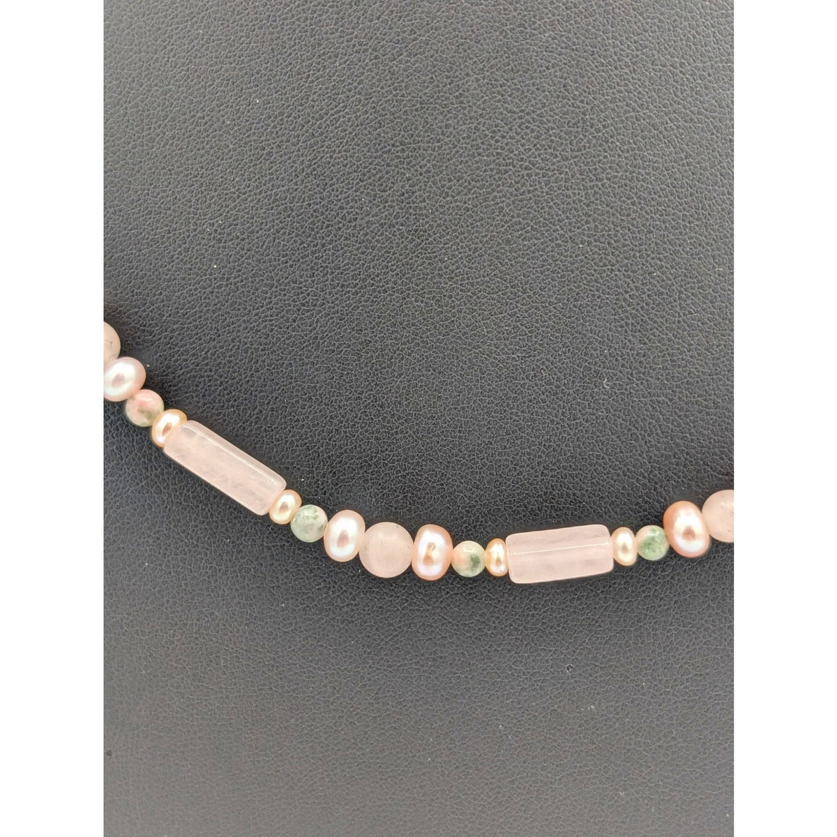 Vintage Pink Quartz Bar Agate Pearl Bead Hook Clasp 24" Necklace