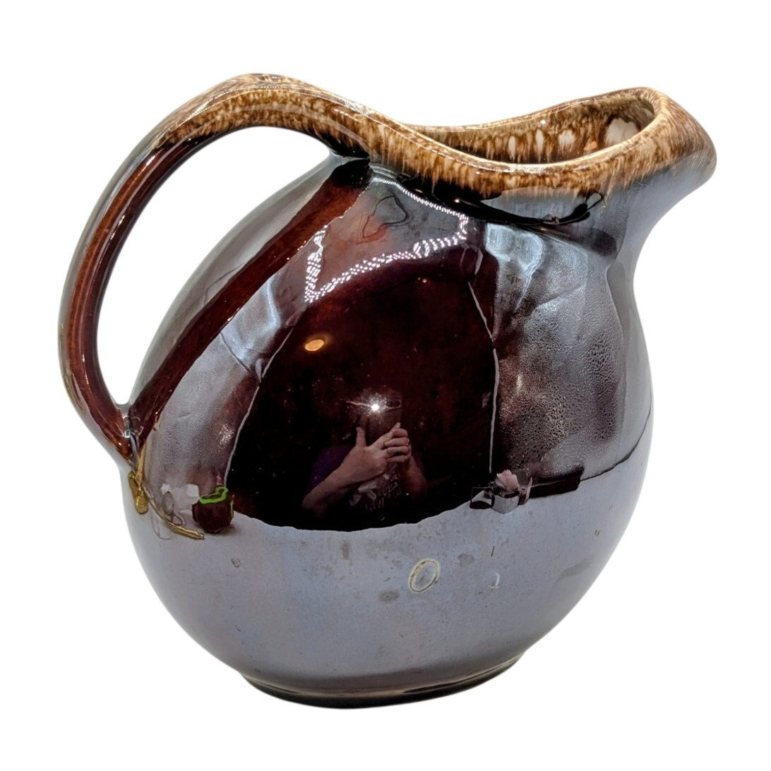 Vintage Hull Pottery Made in USA Brown Drip Glaze Ball Pitcher