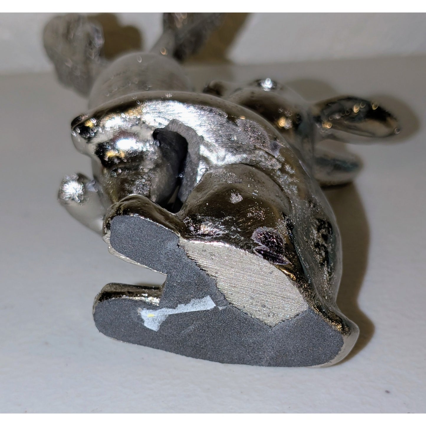 Silver Tone Solid Rabbit Hugging Carrot Figurine 6"