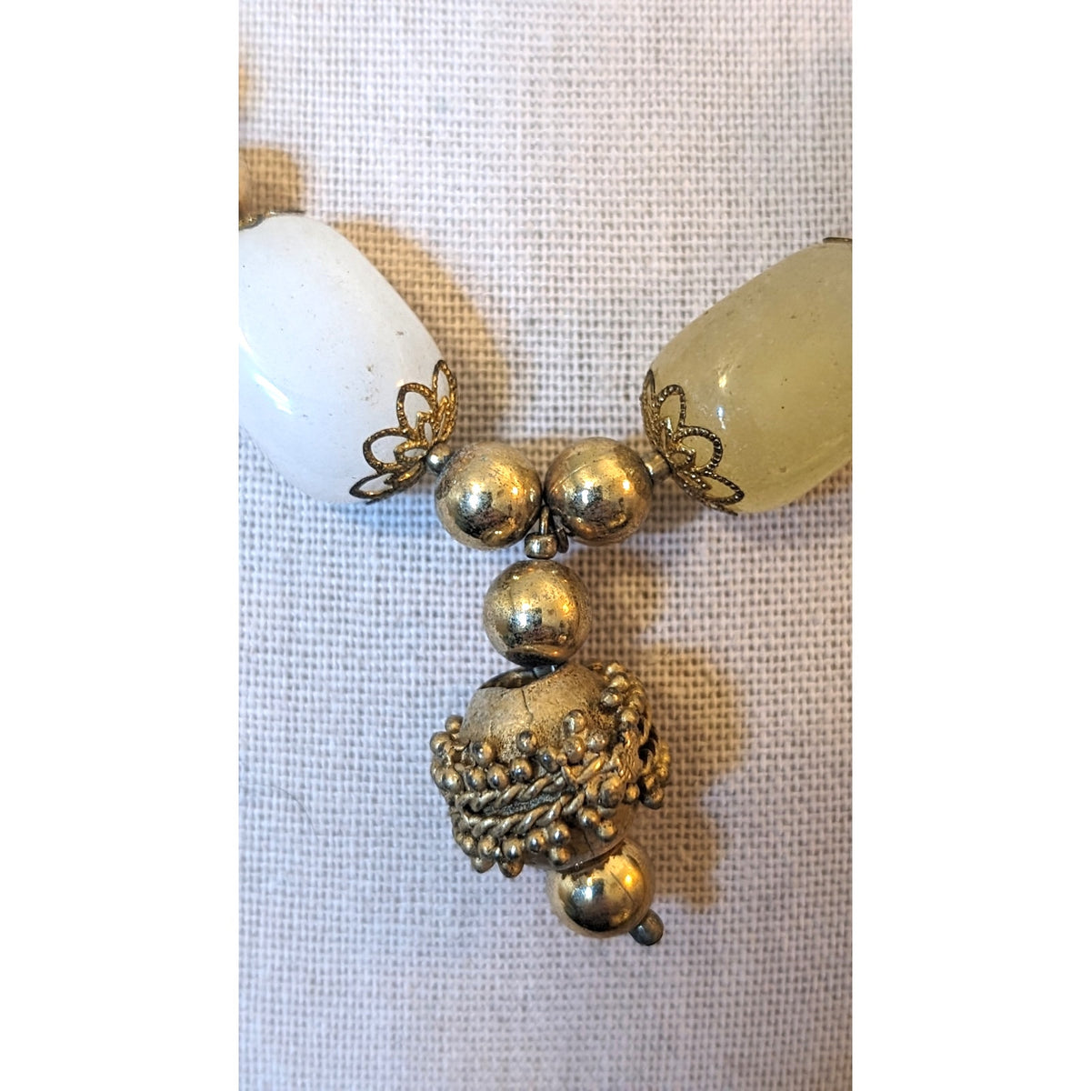 Vintage Gold Tone Glass Beaded Dangle 16" Necklace