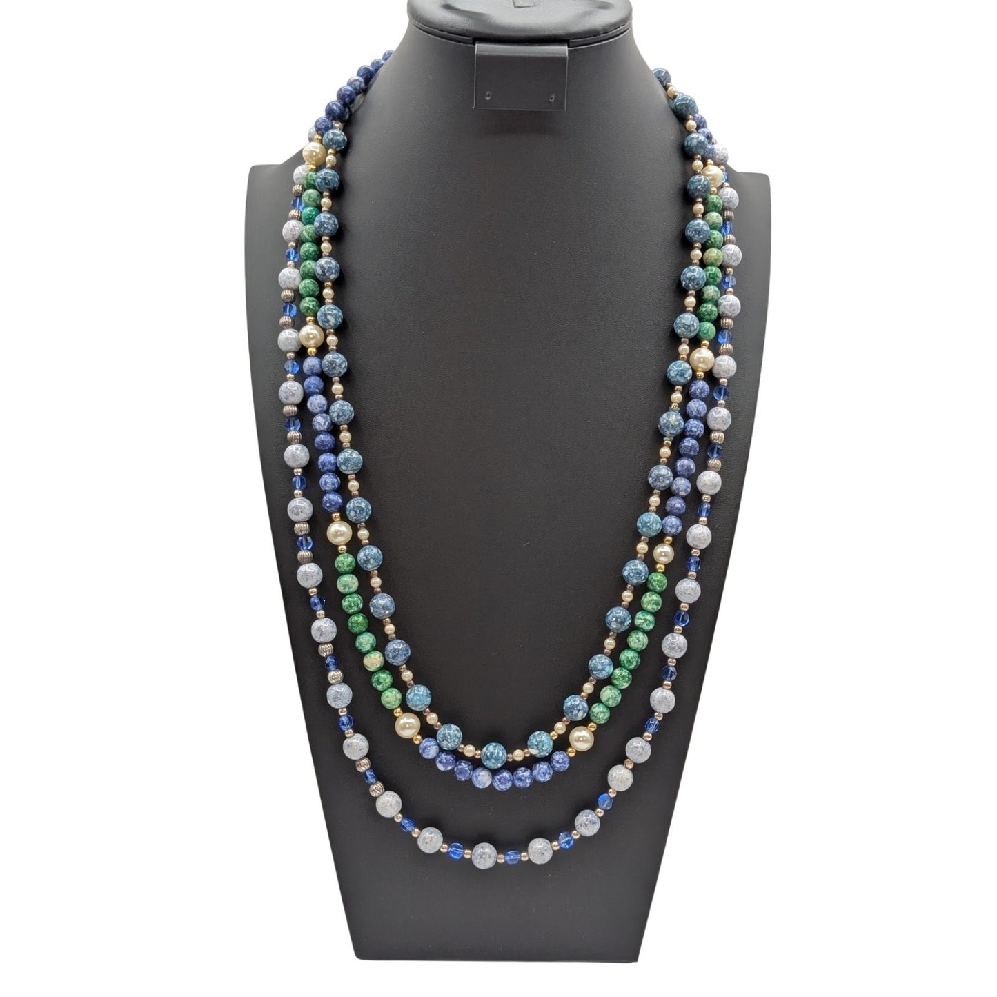 Vintage Blue & Green Stone Beaded Over the Head Lot of Three Necklaces
