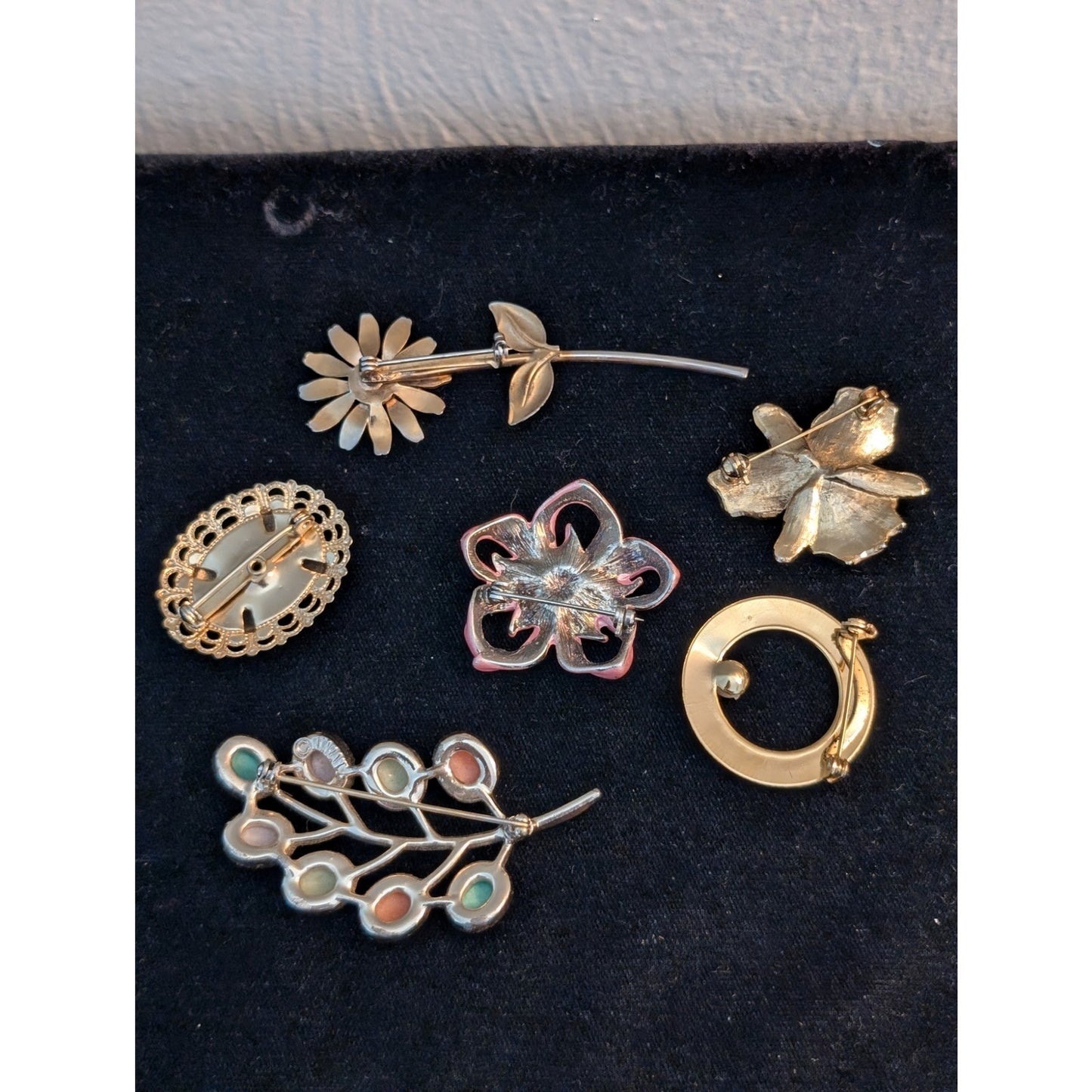 Lot of Six Vintage Flower Pink Theme Collage of Brooches