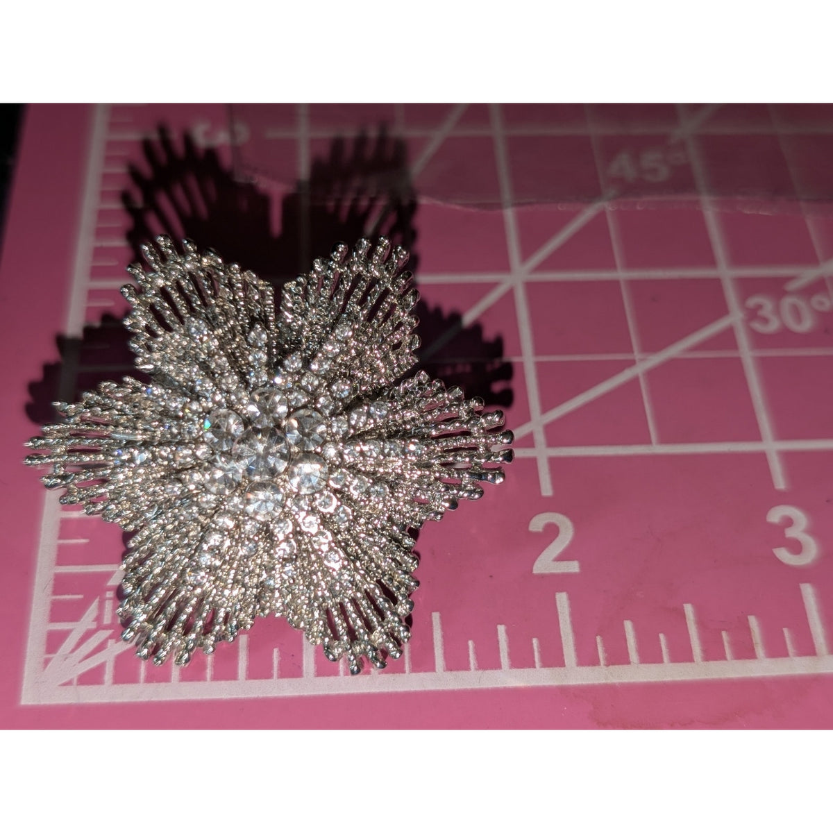 Sparkle Rhinestone Flower Silver Tone Stretch Ring & Matching Pierced Earrings
