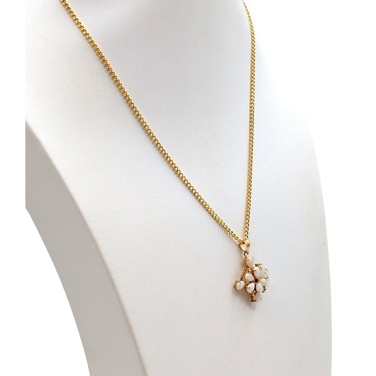 Vintage Multi Opal Crystal Pendant Gold Tone 18" Chain Necklace