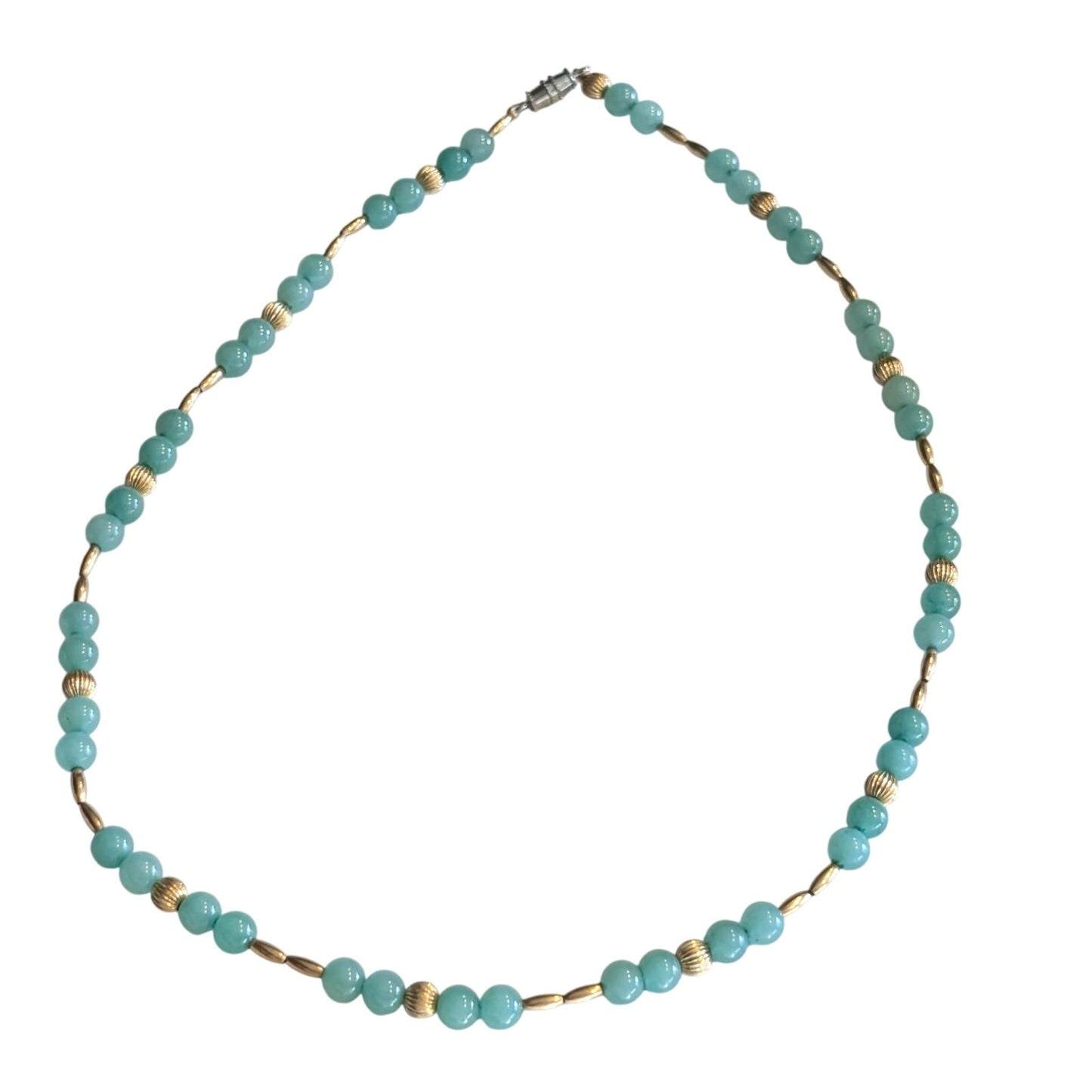 Two Green Gemstone Gold Bead Necklaces