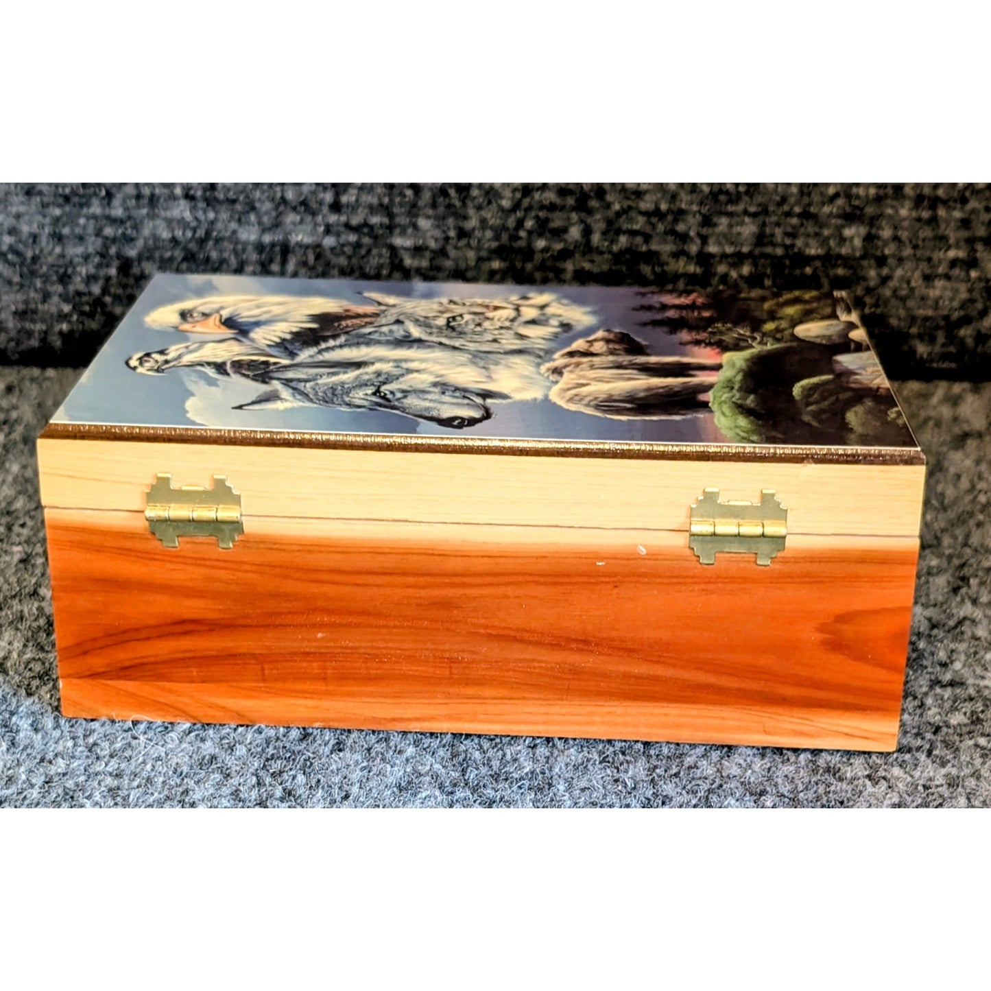 Bear Wolf Eagle Hawk Bobcat Art Hinged Wood Trinket Box