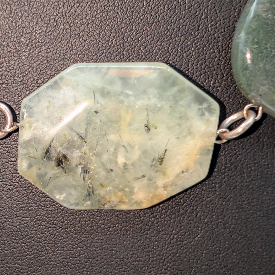 Vintage Semi-Precious Faceted Moss Agate Shades of Green Stone 20"-23" Necklace
