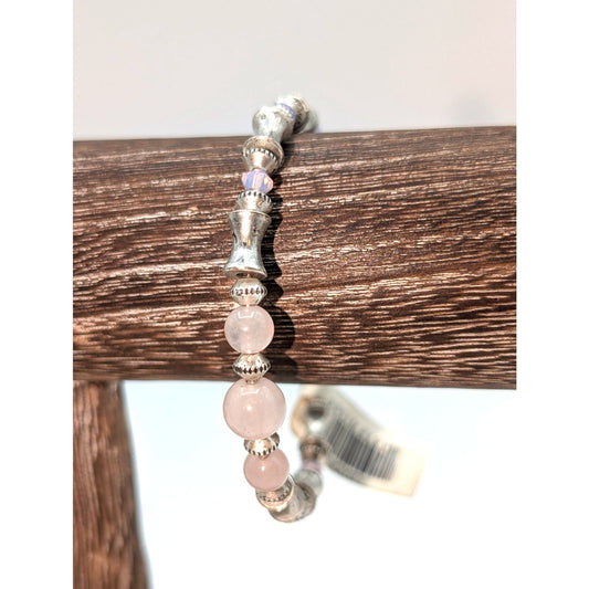 Alex and Ani Rose Quartz Beaded Adjustable Wire Bangle Bracelet NWT