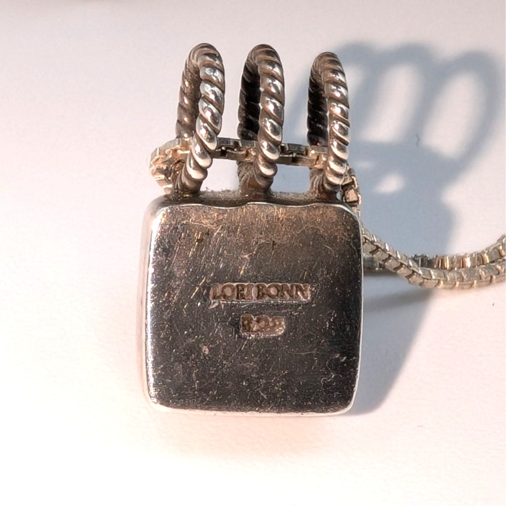 VTG Lori Bonn 925 Sterling Silver Purple Stone Pendant Box Chain 16" Necklace