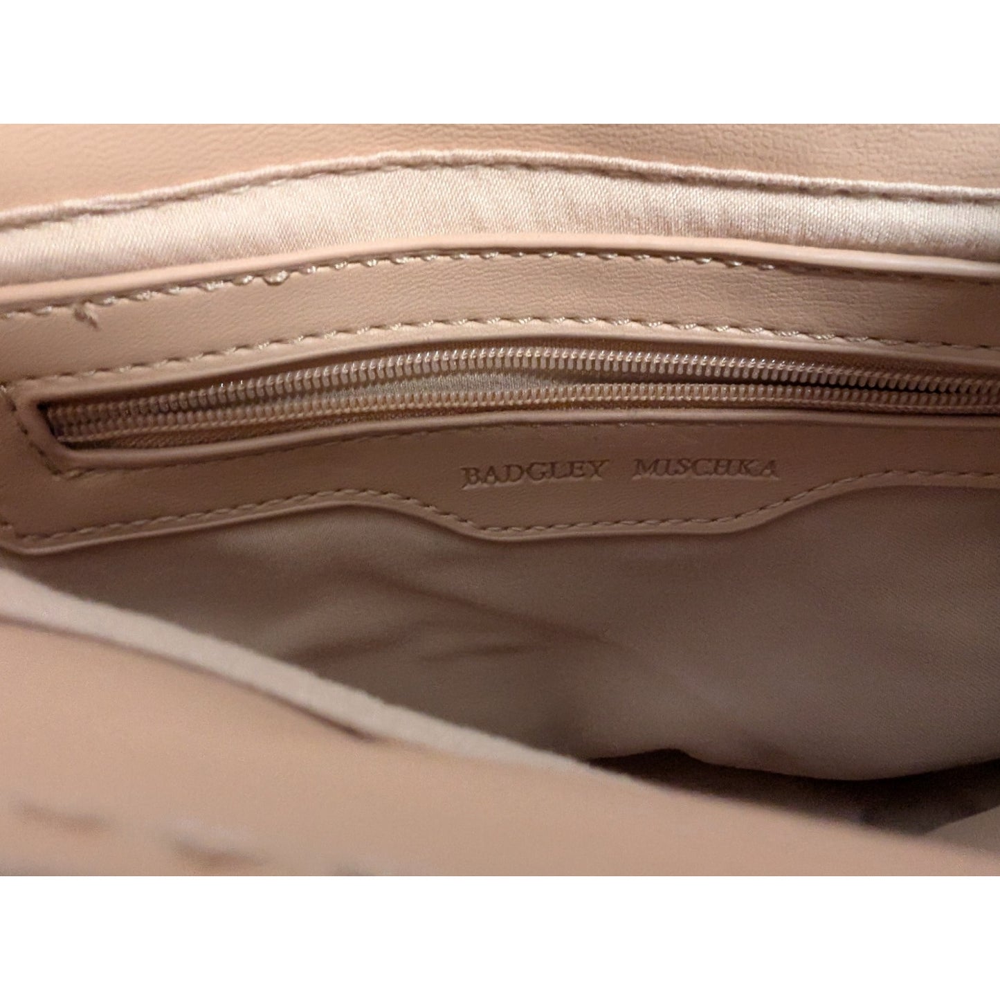 Badgley Mischka Blush Pink Black Diamond Quilted Logo Messenger Chain Strap Bag