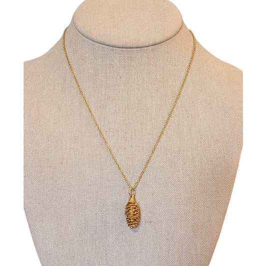 Gold Plated Pine Cone Necklace on 17" Gold Tone Chain