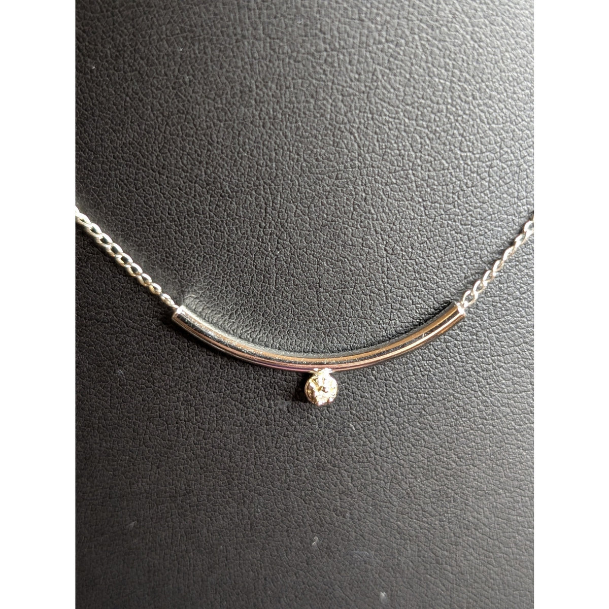 Vintage Artistry 925 Sterling Genuine Diamond Curved Bar 15.5" Necklace
