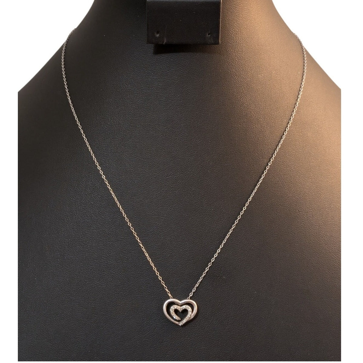 Sadye L. Vassil 925 Sterling Silver Diamond Double Heart 19" Pendant Necklace