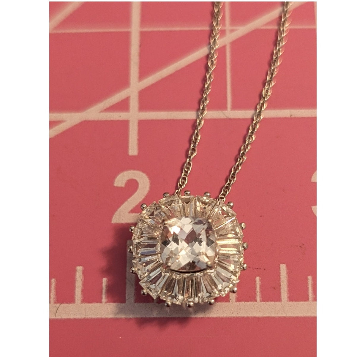 Large Square Cushion Cut Surrounded by Baguette White Sapphires on 925 Chain
