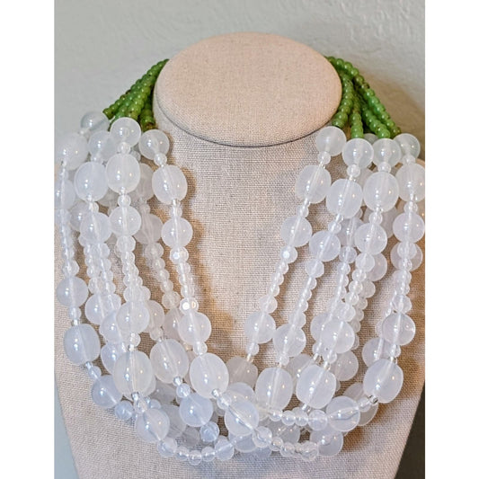 Angela Caputi Seven Strand Semi-Opague Clear & Light Green Acrylic Bead Necklace