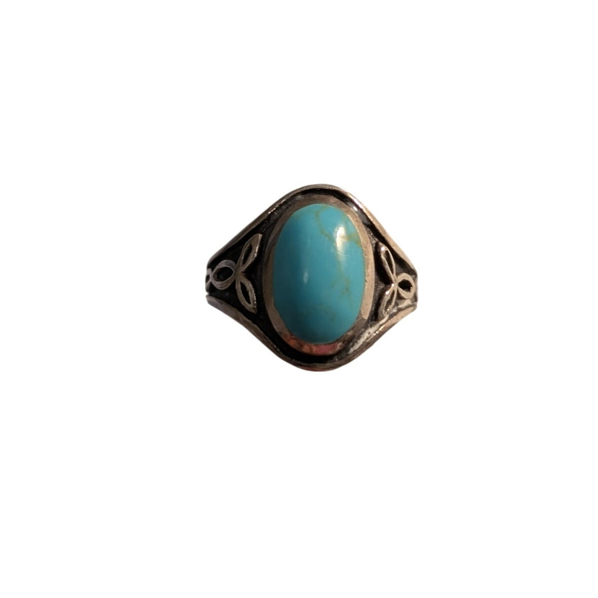 Vintage Filigree Celtic Turquoise 925 Sterling Silver Size 6.75