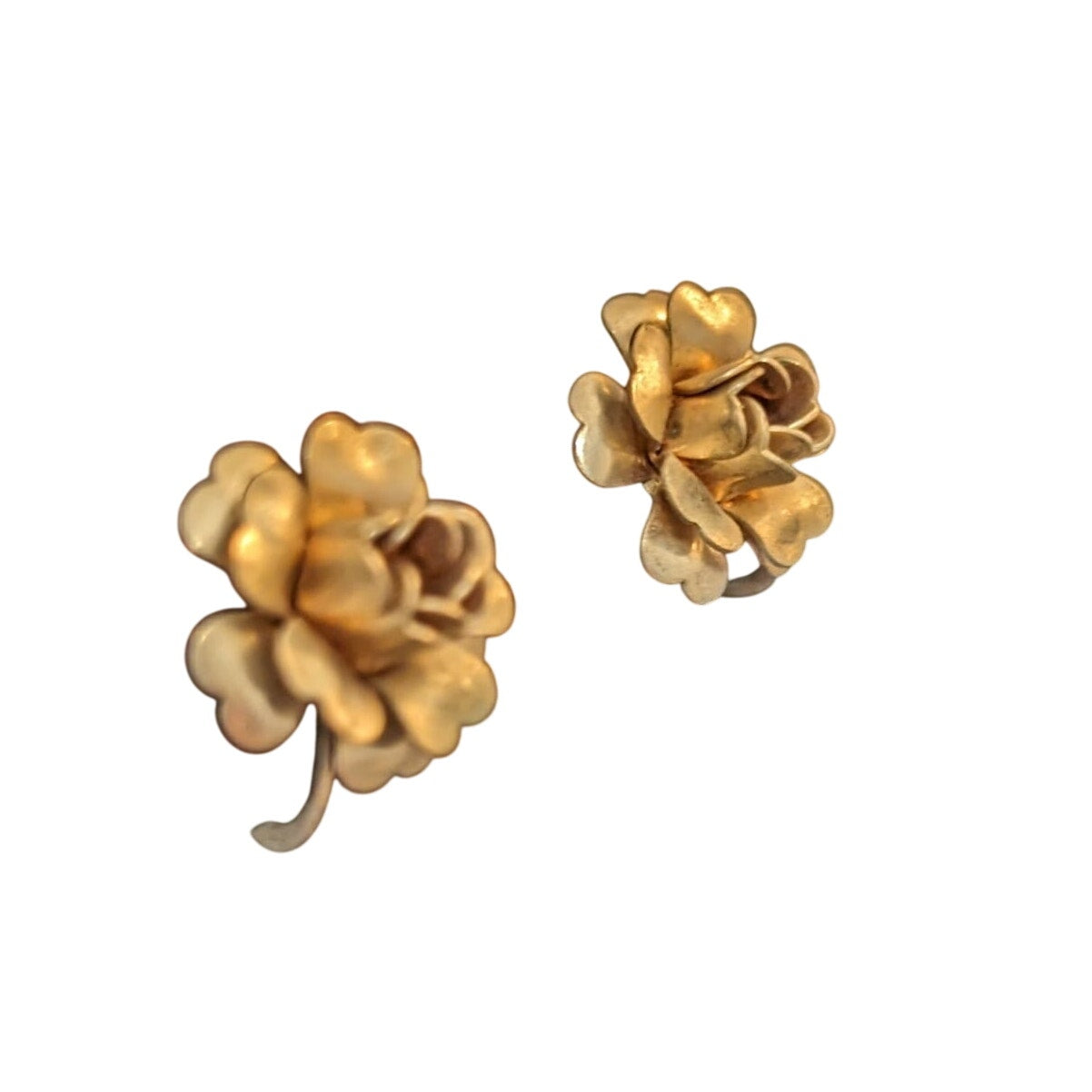 Vintage Gold Tone Floral Rose Screw Back Earrings
