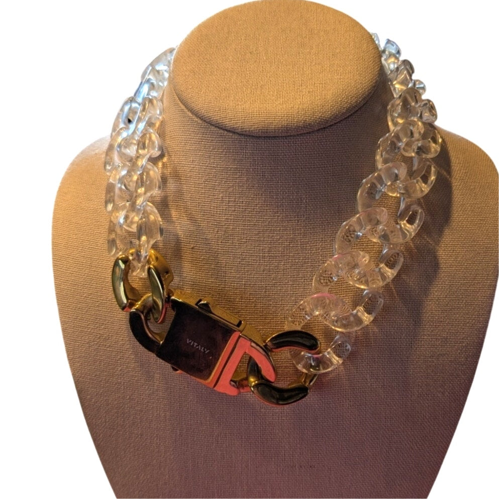 Vitaly Clear Lucite Cuban Chain Gold Tone Buckle Clasp Necklace & Bracelet Set