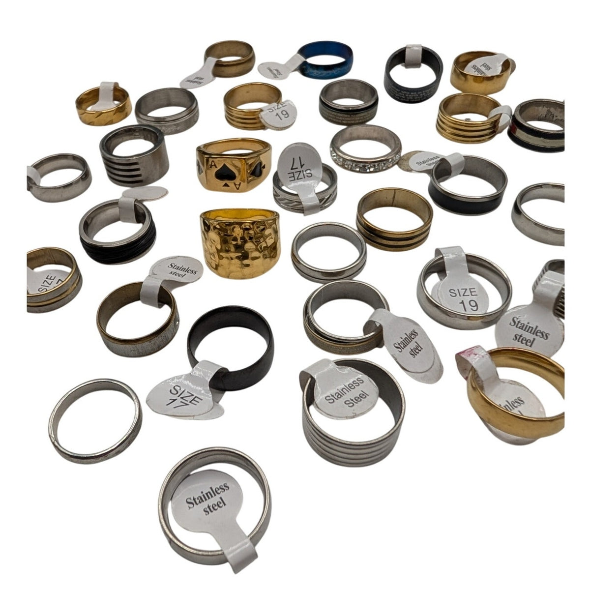 Lot of 34 Mixed Metal Rings Multiple Sizes