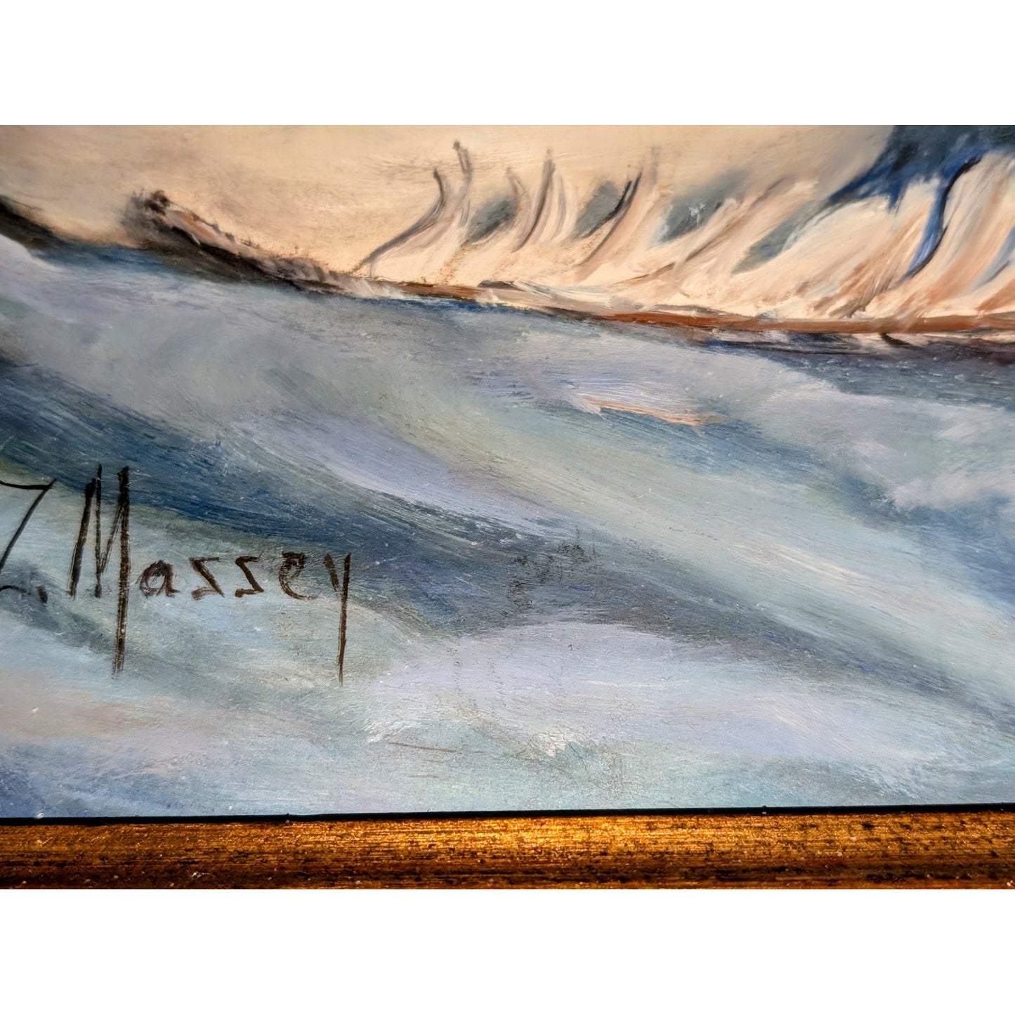 Original Signed J.Z. Massey Feathers in Vase Bronze Gilt Wood Framed Painting