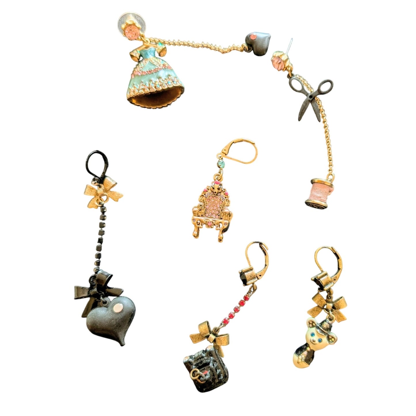 Lot of Six Single Betsey Johnson Earrings & Pieces