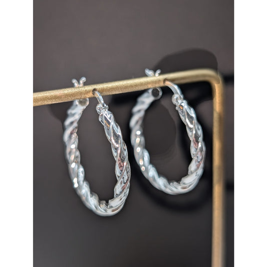 925 Sterling Silver Twisted Hoop Earrings
