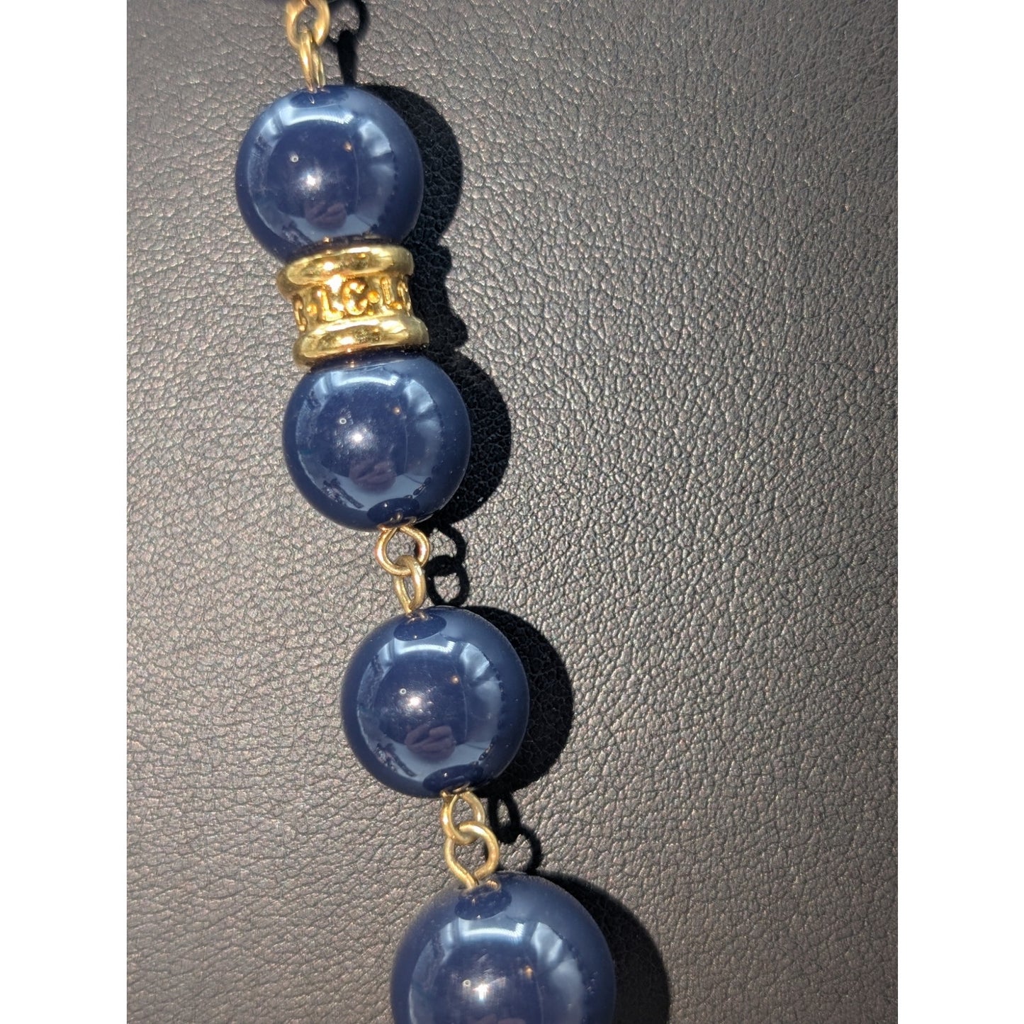 Vintage LC Liz Claiborne Navy & Gold Beaded Acrylic 30.5" Necklace