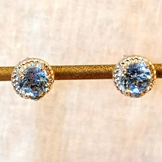 925 Sterling Silver Blue Topaz Halo Stud Earrings DBJ Victoria Townsend