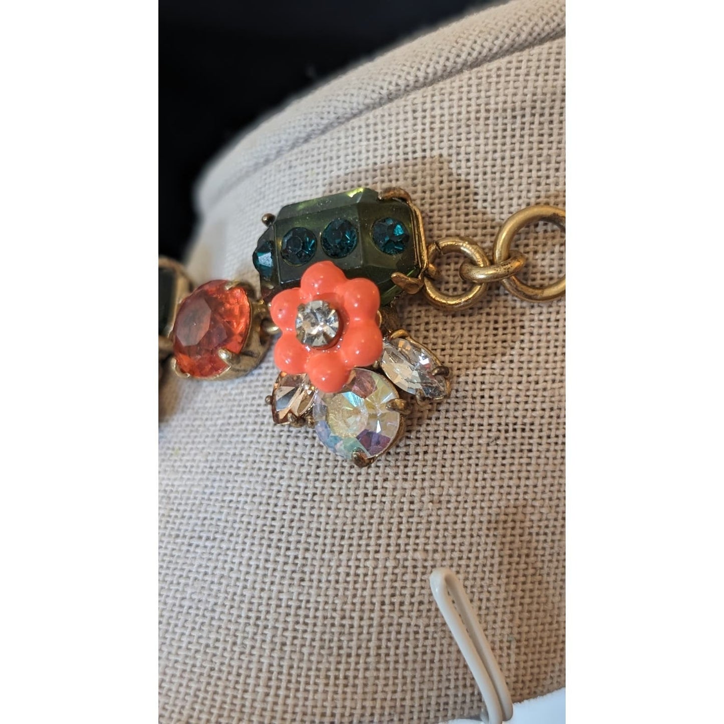 J. Crew Floral Orange Green Jewel Statement Necklace