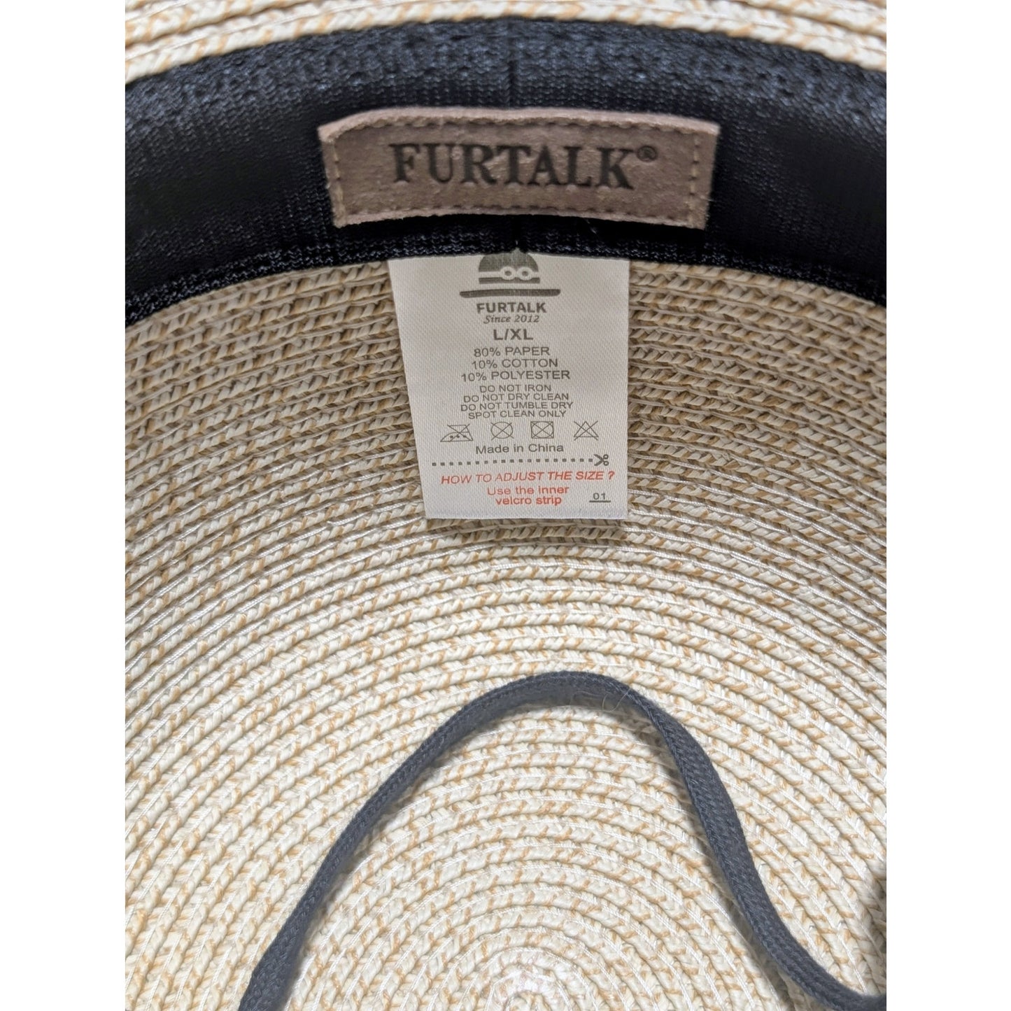 Furtalk Womens Summer Wide Brim Sun Hat Black Ribbon Drop L/XL Paper
