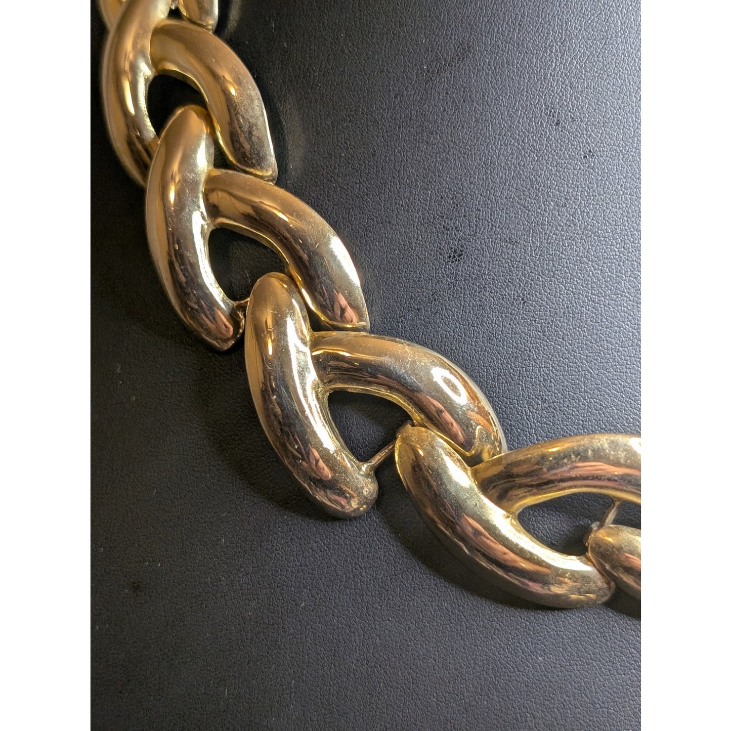 VTG Chunky Polished Gold Tone Y Choker Necklace & Matching Door Knocker Earrings