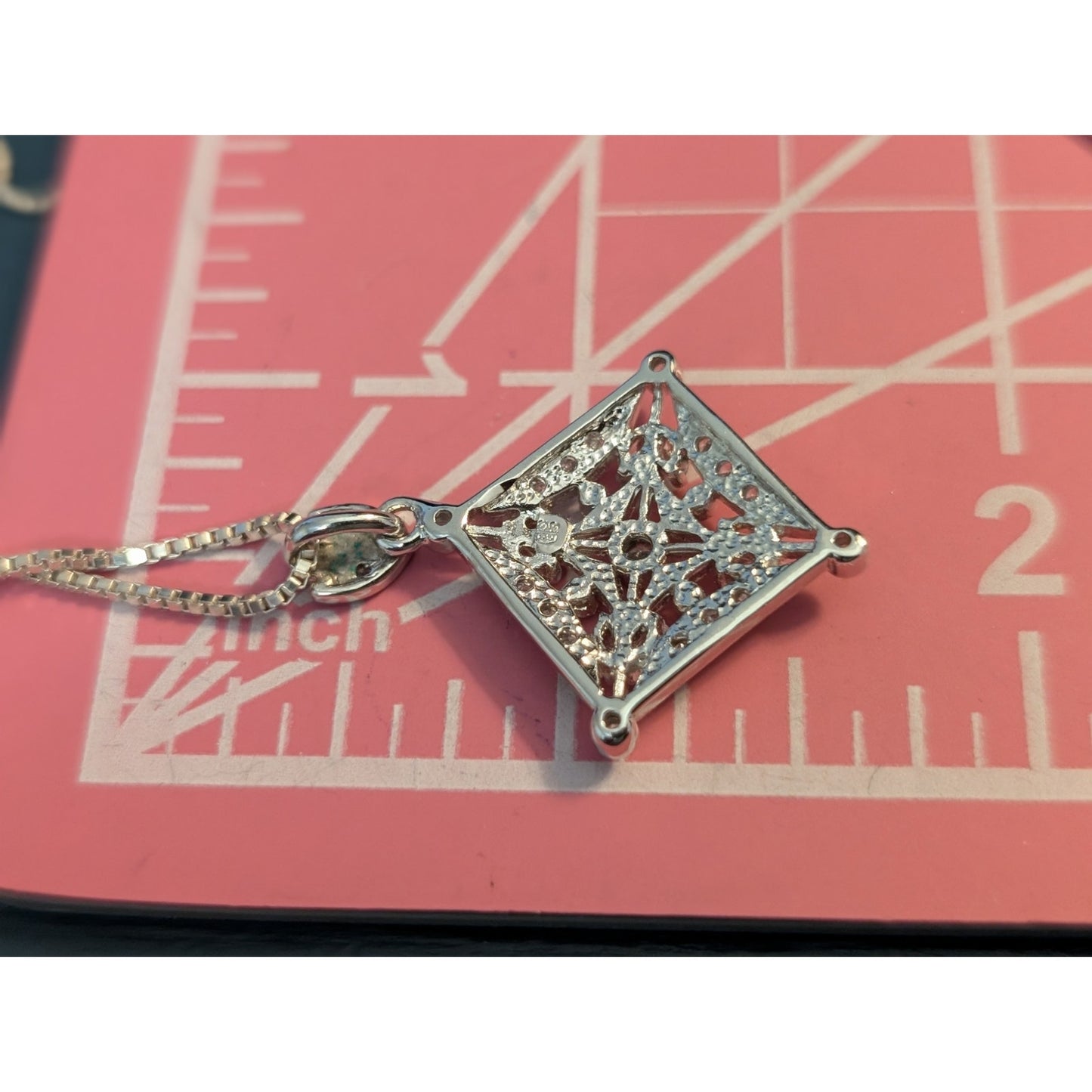 925 Sterling Silver White & Pink CZ Pendant Box Chain 18" Necklace