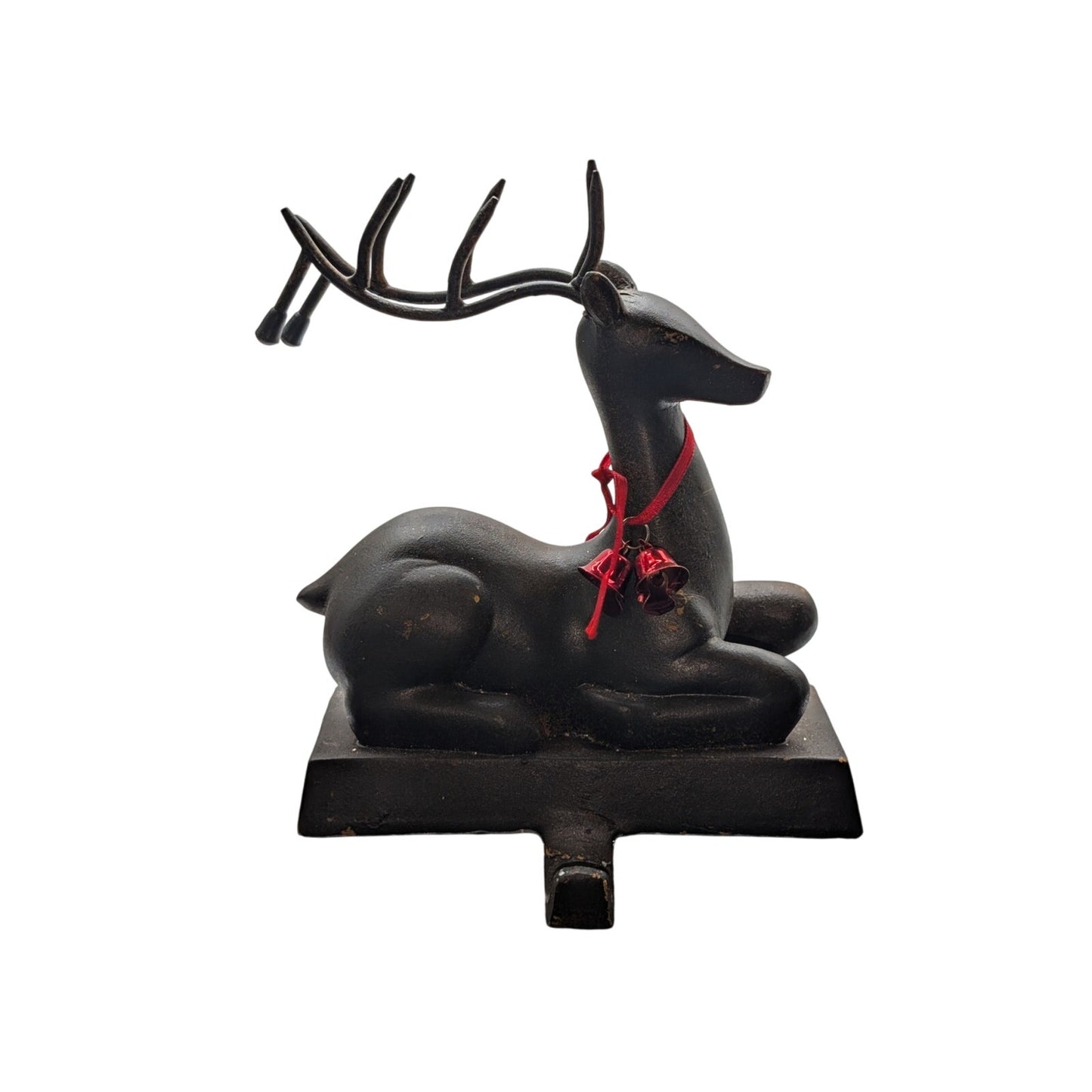 Christmas Sitting Deer Buck Stocking Hanger Heavy Bronze Metal