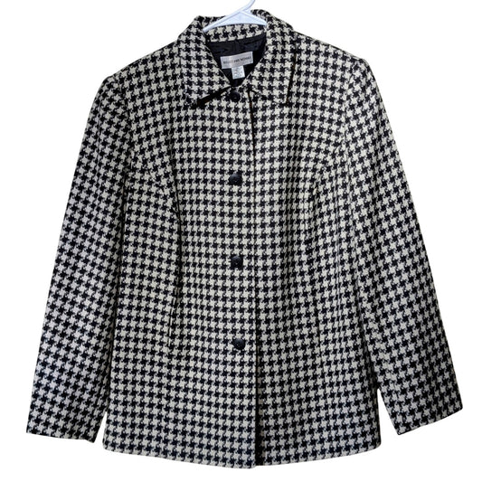 VTG August Max Woman Black/White Houndstooth Button Front Lined Jacket Sz 12W