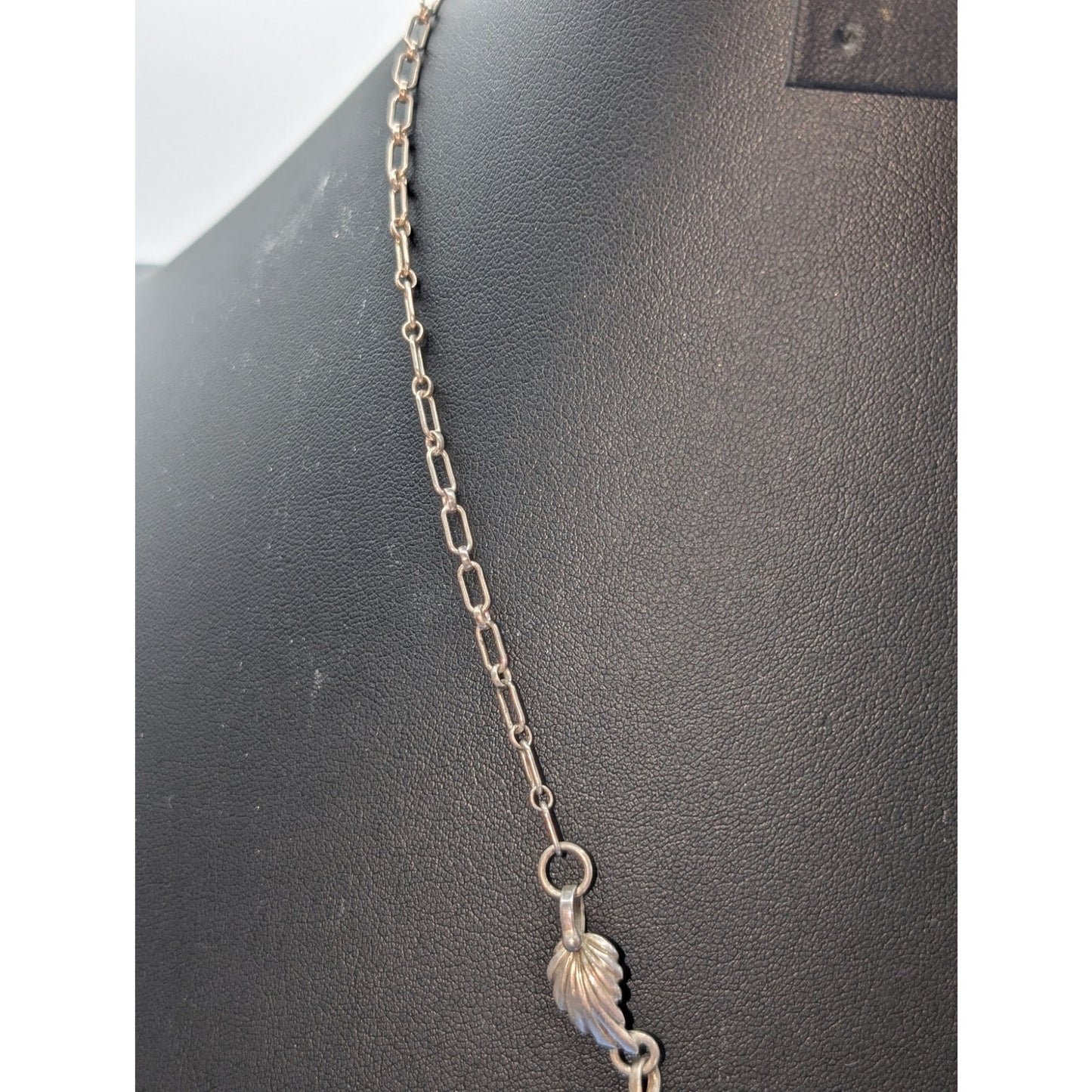 Vintage 925 Sterling Silver Purple Gemstone Leaf Flower Design 20" Necklace