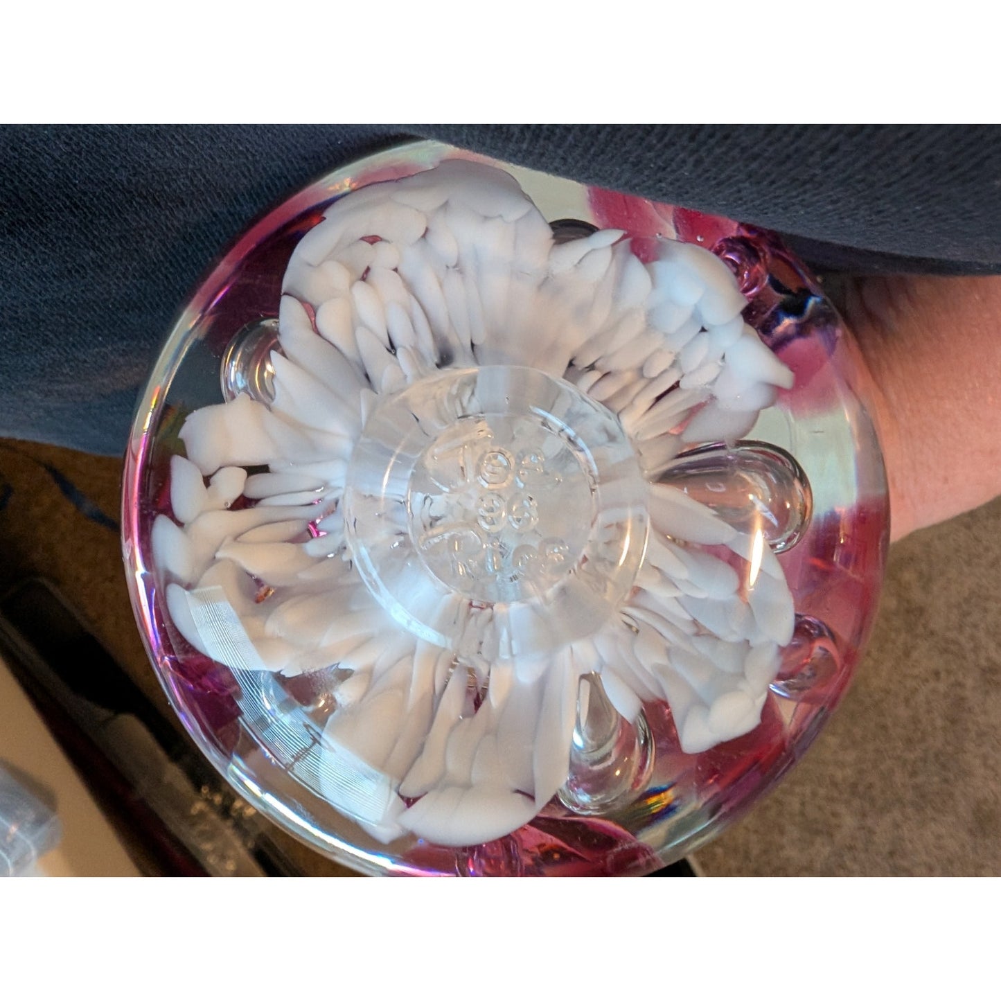 Vintage Signed JOE RICE 96 Hand Blown Art Glass Paperweight Basket