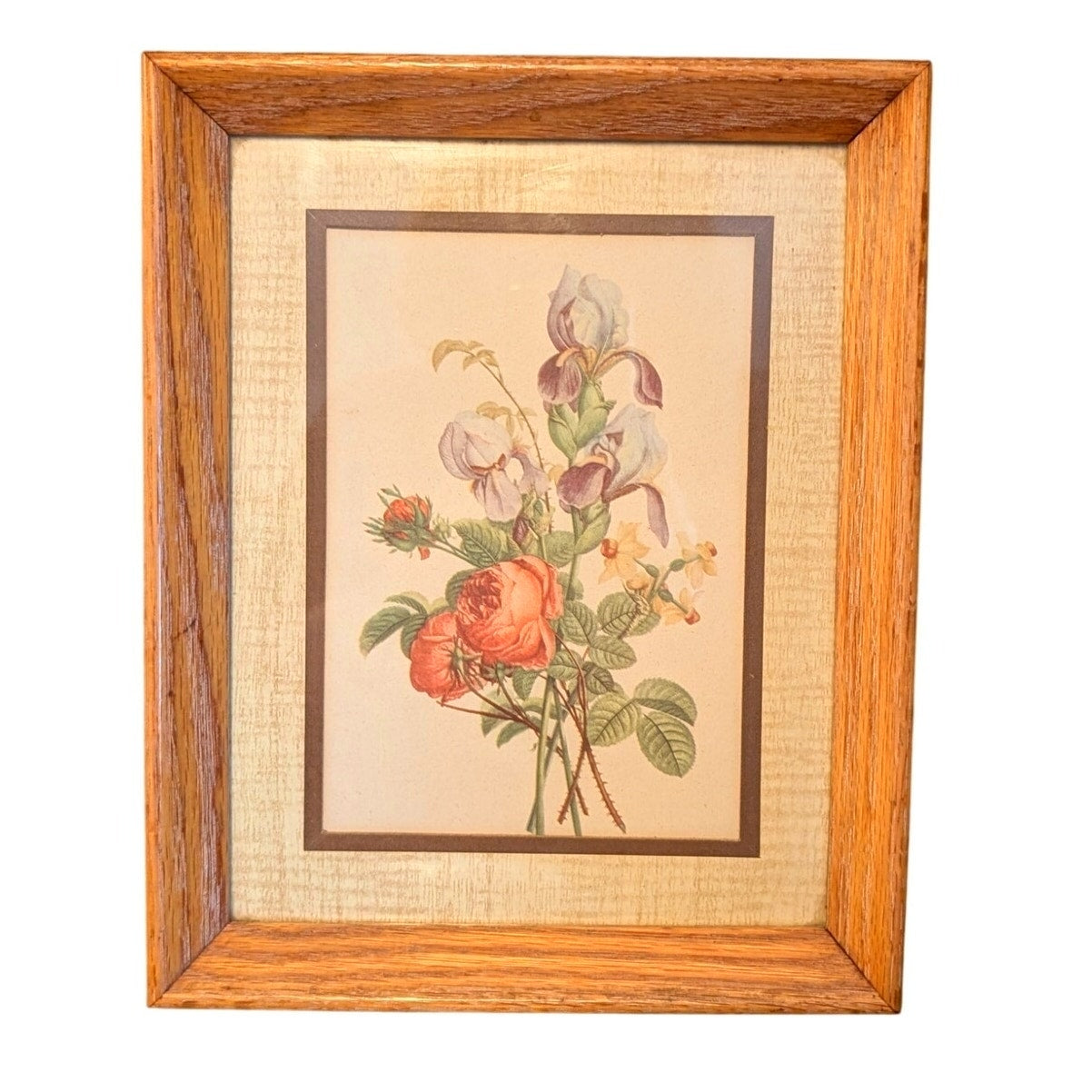 Wood Framed Vintage Iris Rose Lily Floral Bouquet Print by J.L. Prevost